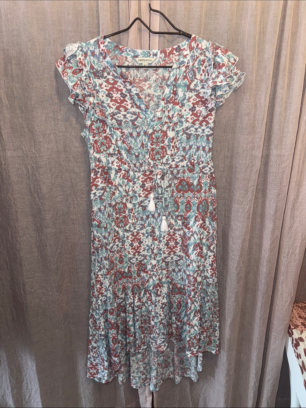 FRYE AND CO. Patterned Flutter-Sleeve Midi Dress